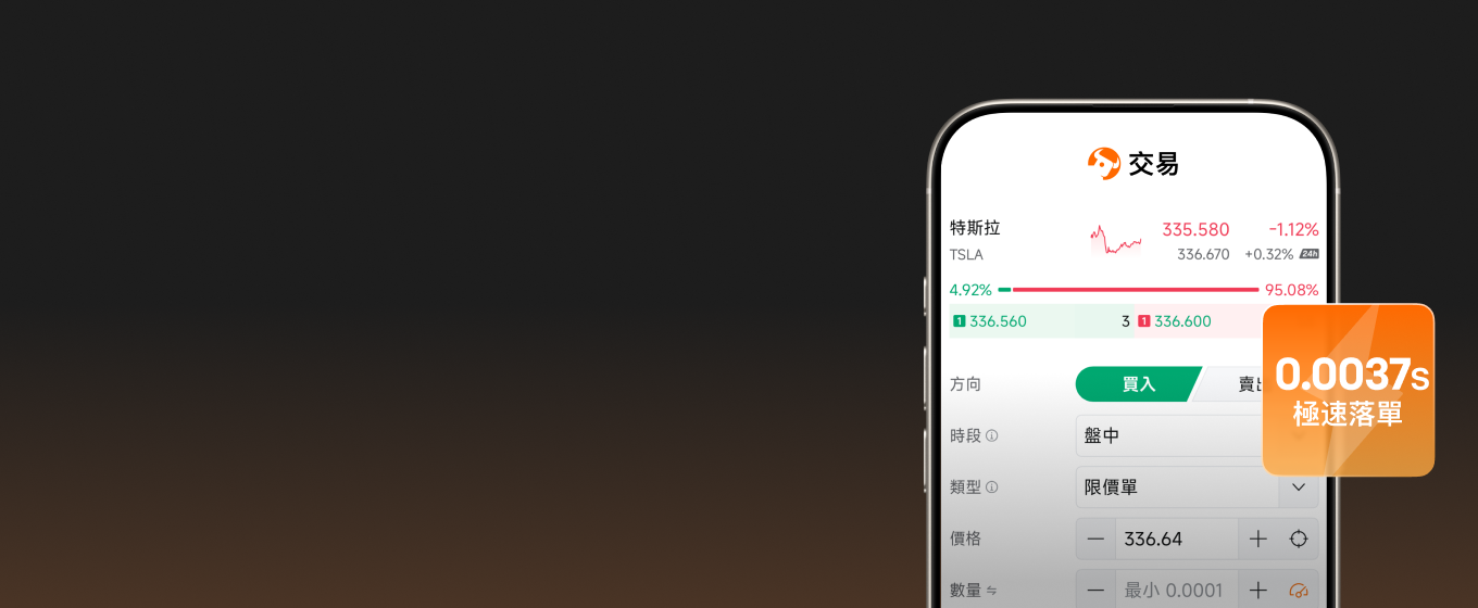 富途牛牛交易操盤下單介面，帶有極速下單標註